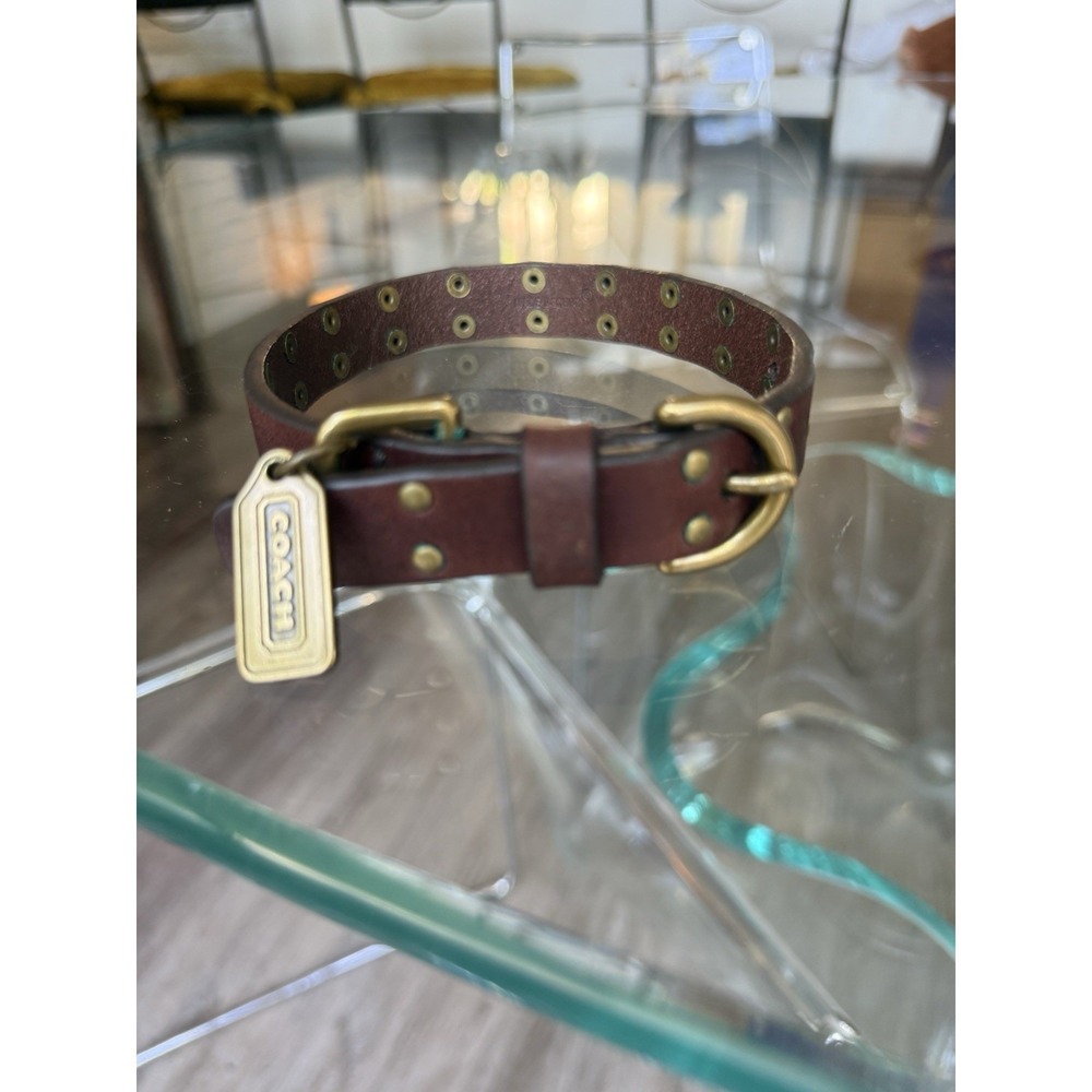 Coach‎ Leather Dog Pet Collar Studded Brown Brass Rivets Size S 4354